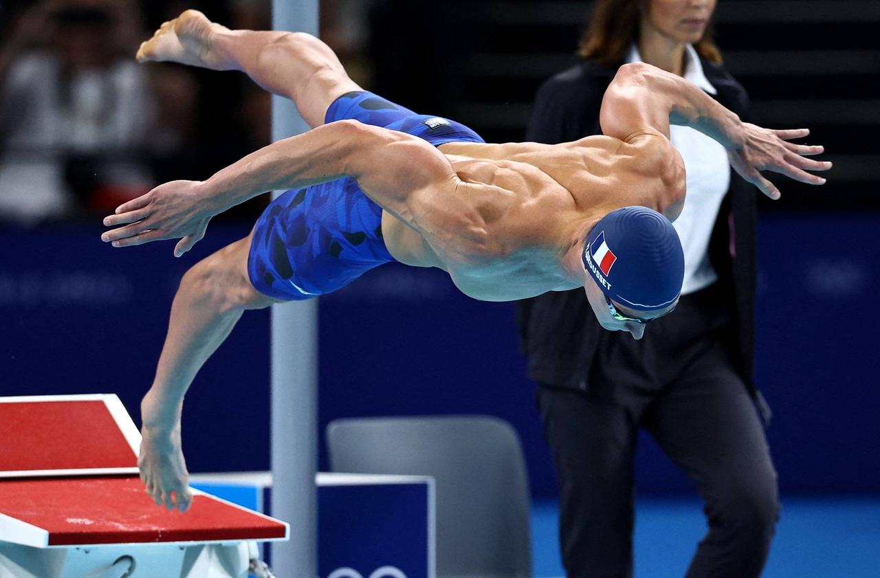 Maxime Grousset, lors de la demi-finale du 100 mètres nage libre des Jeux olympiques à la Paris La Défense Arena, le 30 juillet 2024. © REUTERS / Ueslei Marcelino